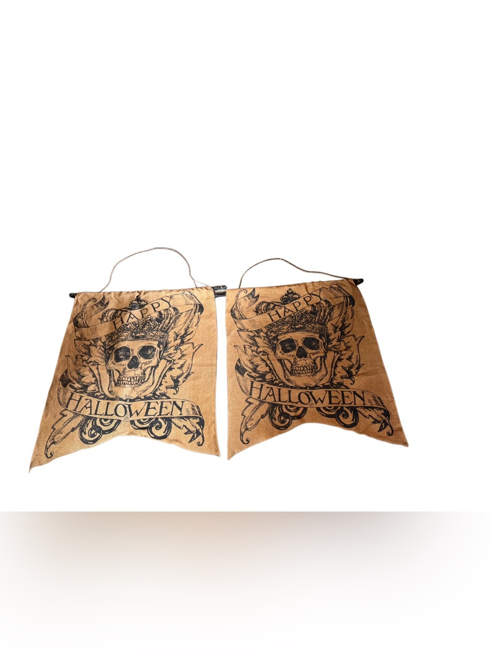 Pottery Barn Large Burlap Halloween Skull Pennant Banners ~34x30